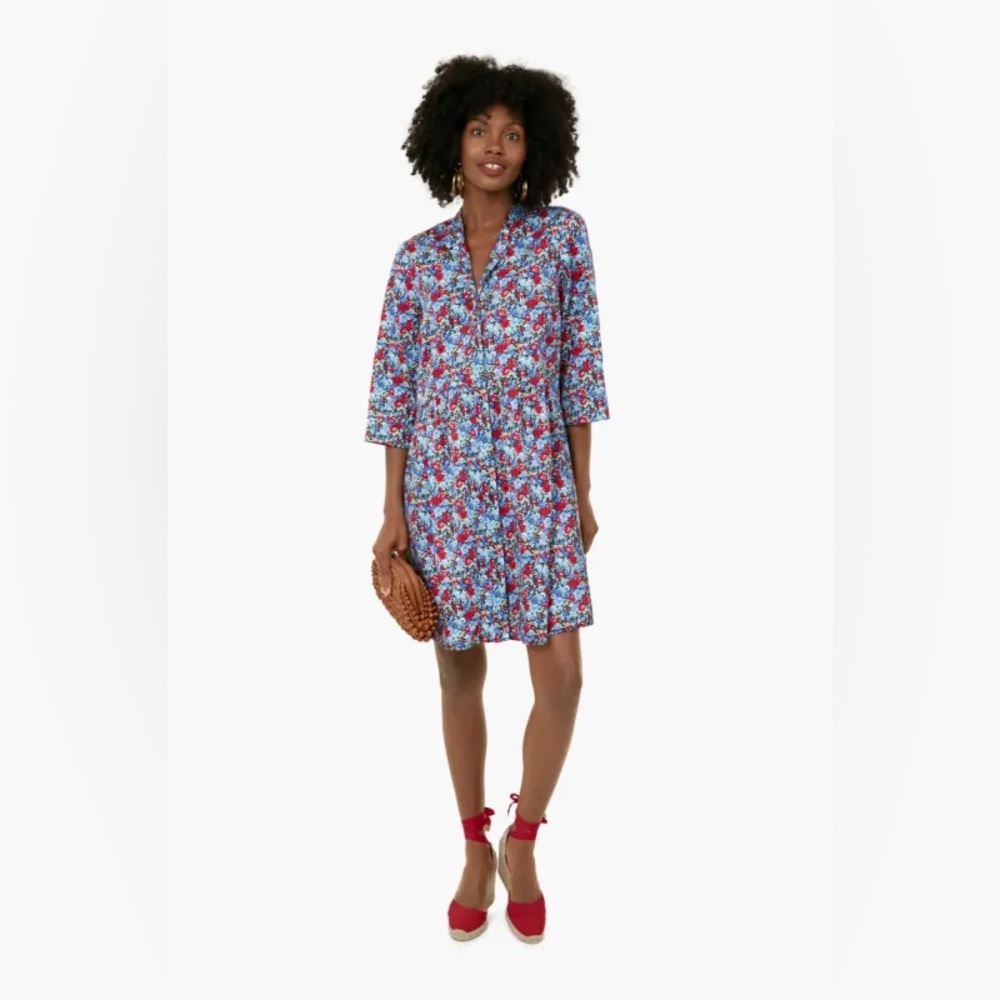 TUCKERNUCK Queens Garden Floral  Button Front Shift Collared Shirt mini dress S